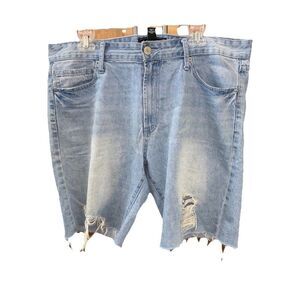 Forever 21 Men Distressed Denim Shorts 36” Slim  Pockets Zip Button Cotton Skate